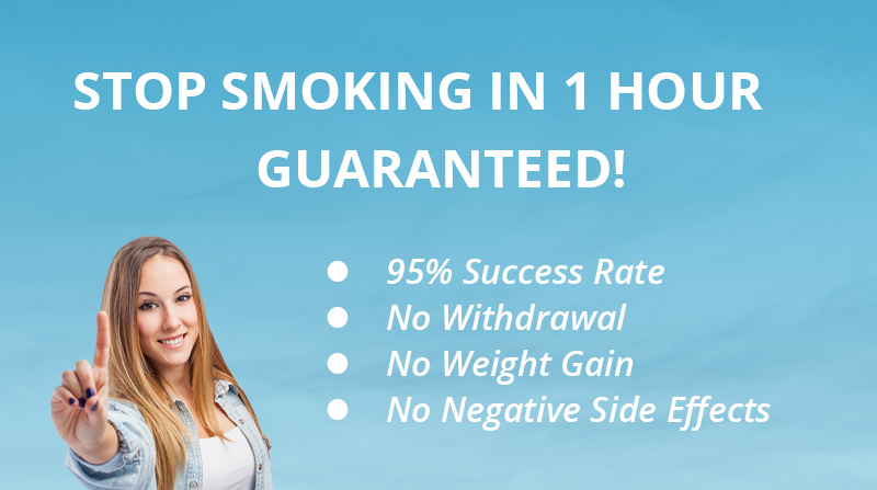 woman with arms outstretched quit smoking lifetime guarantee badge