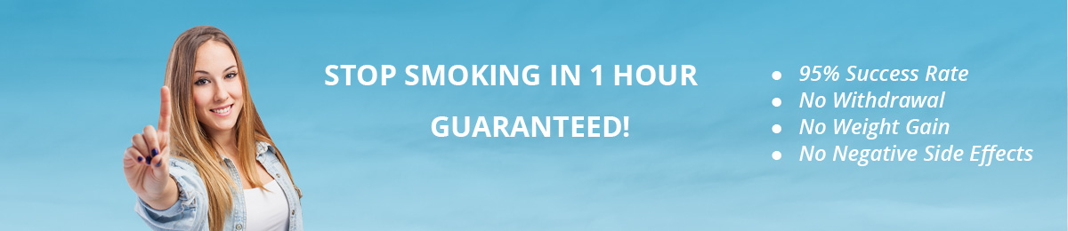 woman with arms outstretched quit smoking lifetime guarantee badge